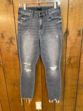 MOTHER Distressed Gray Cropped High-Rise Jeans